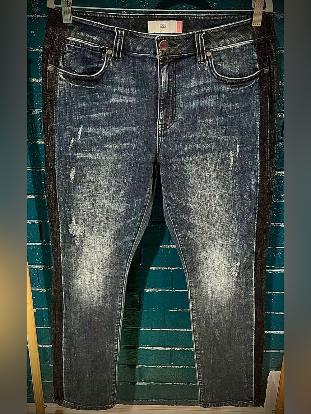 Men's Washed Navy Blue/Black Straight-Leg Jeans
